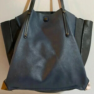 Botkier navy blue black leather satchel handbag